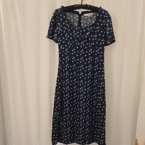 LOFT Midnight Navy Blue Floral Midi Dress